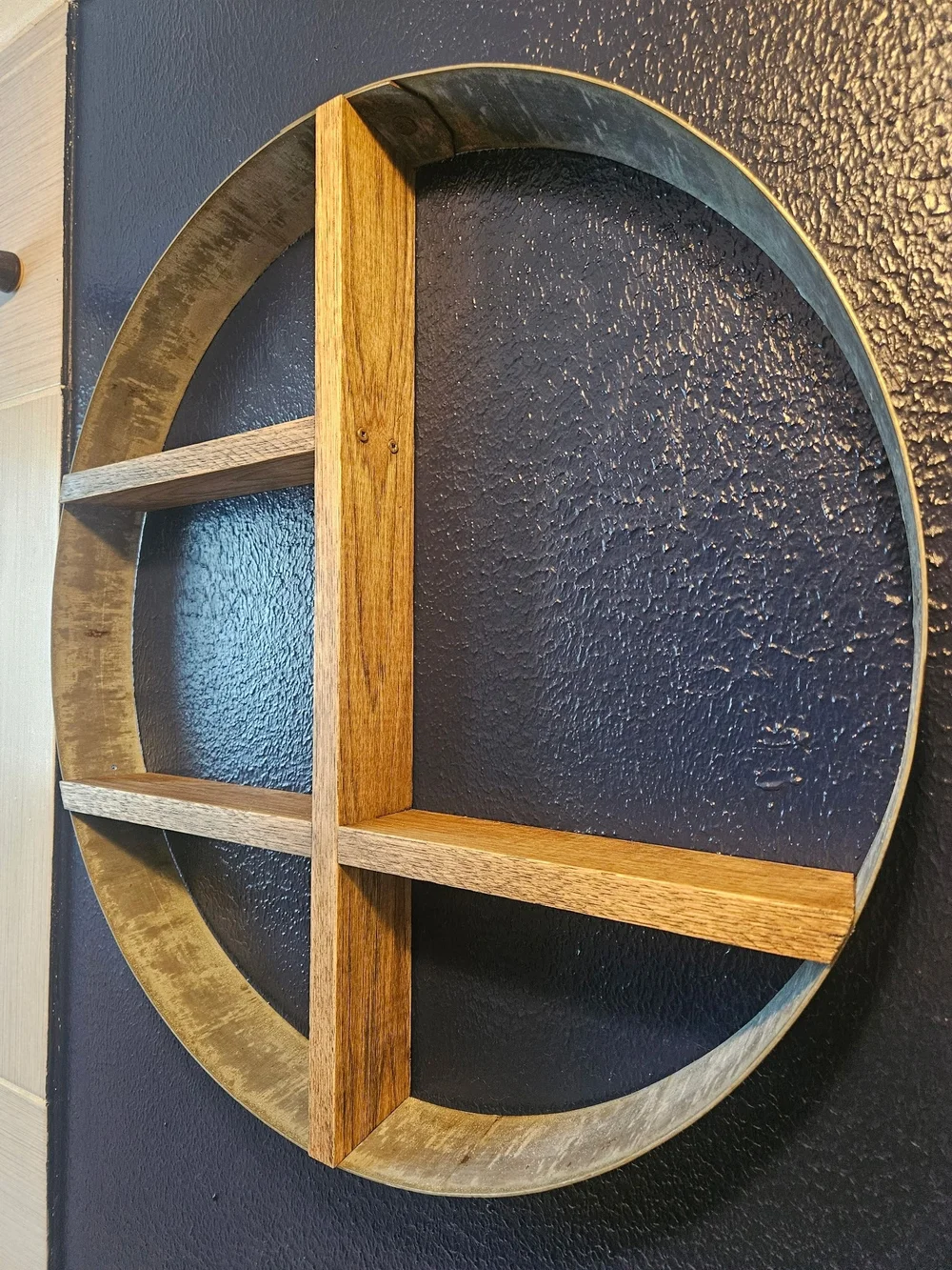 Handmade Round Wood and Metal Wall Shelf